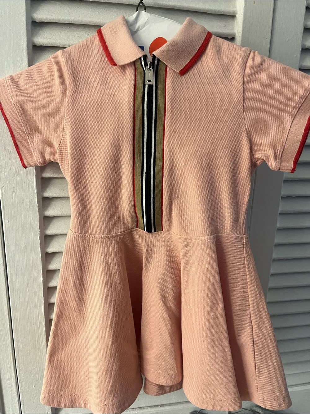 Burberry Pink Polo Zip Dress with Stripe Trim